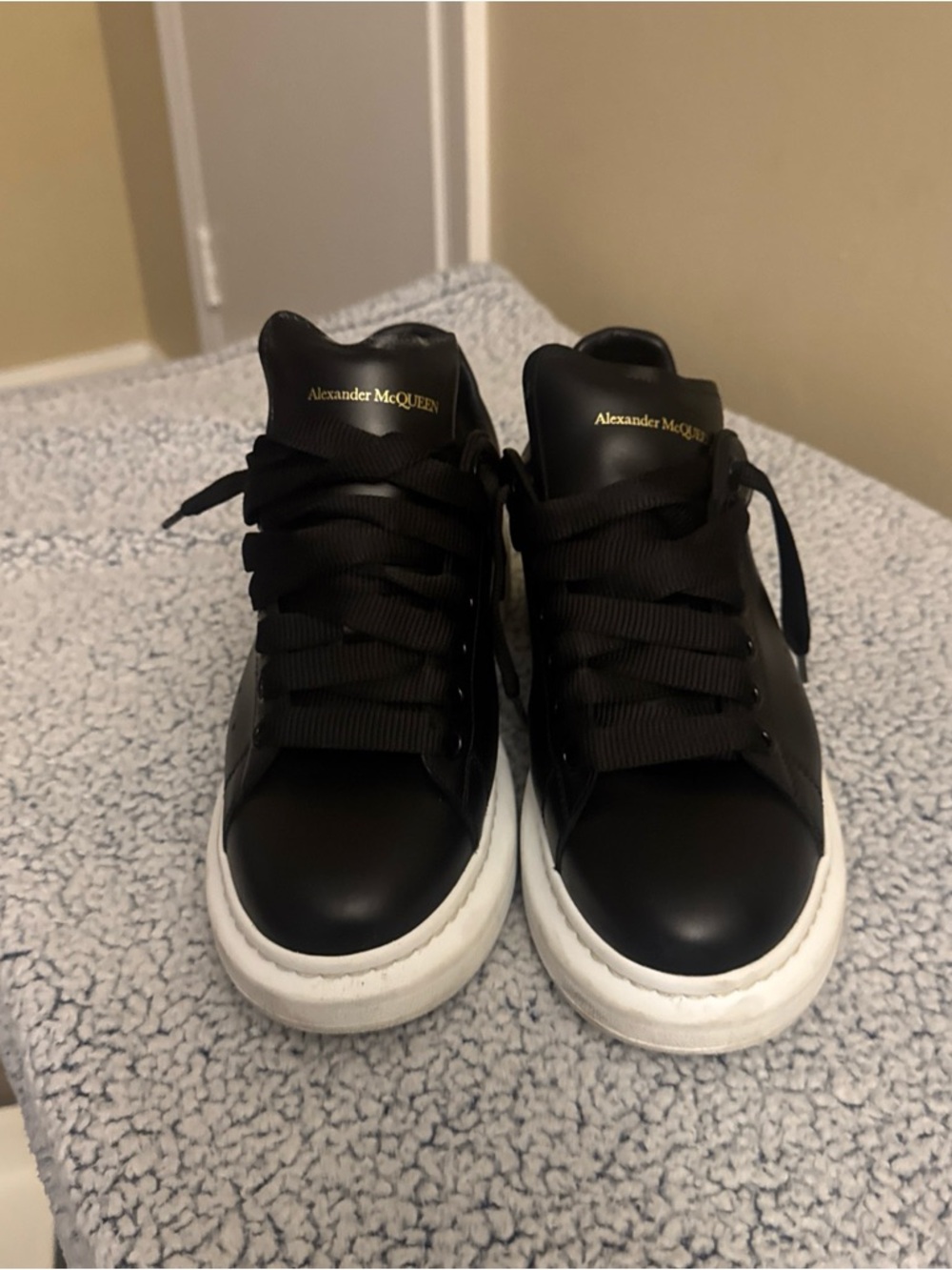 Alexander McQueen Black and White Leather Platform Sneakers